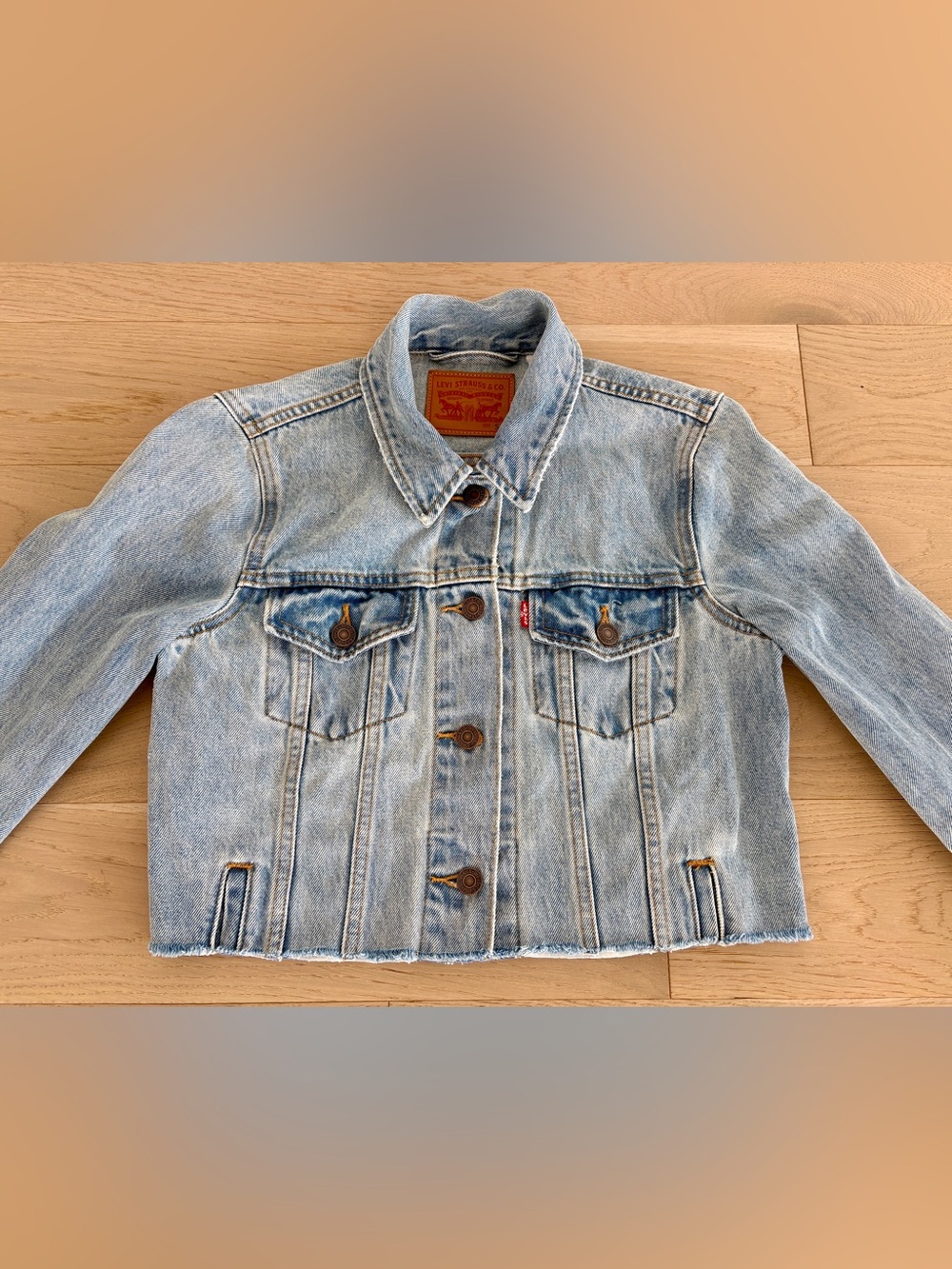 Levi's Vintage Super Raw Cropped Light Blue Denim Womans Jacket (S) Red Tab